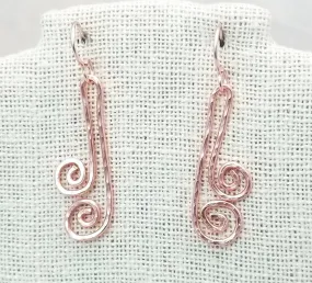 Hammered Spiral Wire Earrings, Medium Length, Art Deco, Modern, Simple, Wedding, Bridesmaid, Choice of Metals and Closure Types