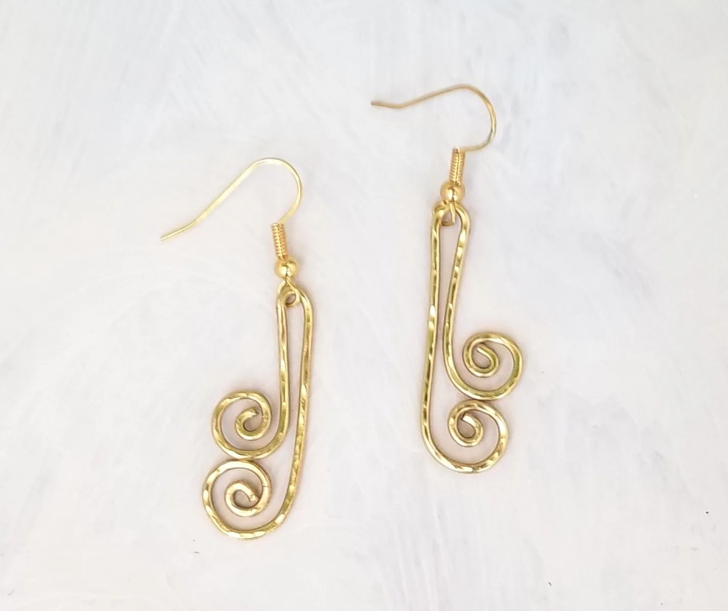 Hammered Spiral Wire Earrings, Medium Length, Art Deco, Modern, Simple, Wedding, Bridesmaid, Choice of Metals and Closure Types