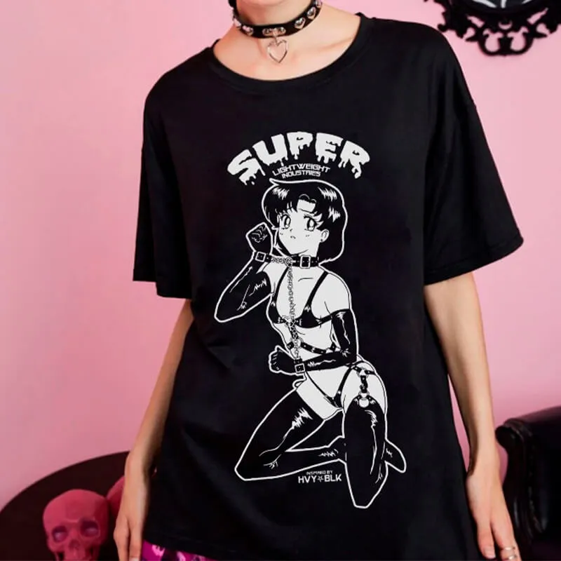 HVY BLK Sailor Mercury Horny Cat T-Shirt Hot Animecore