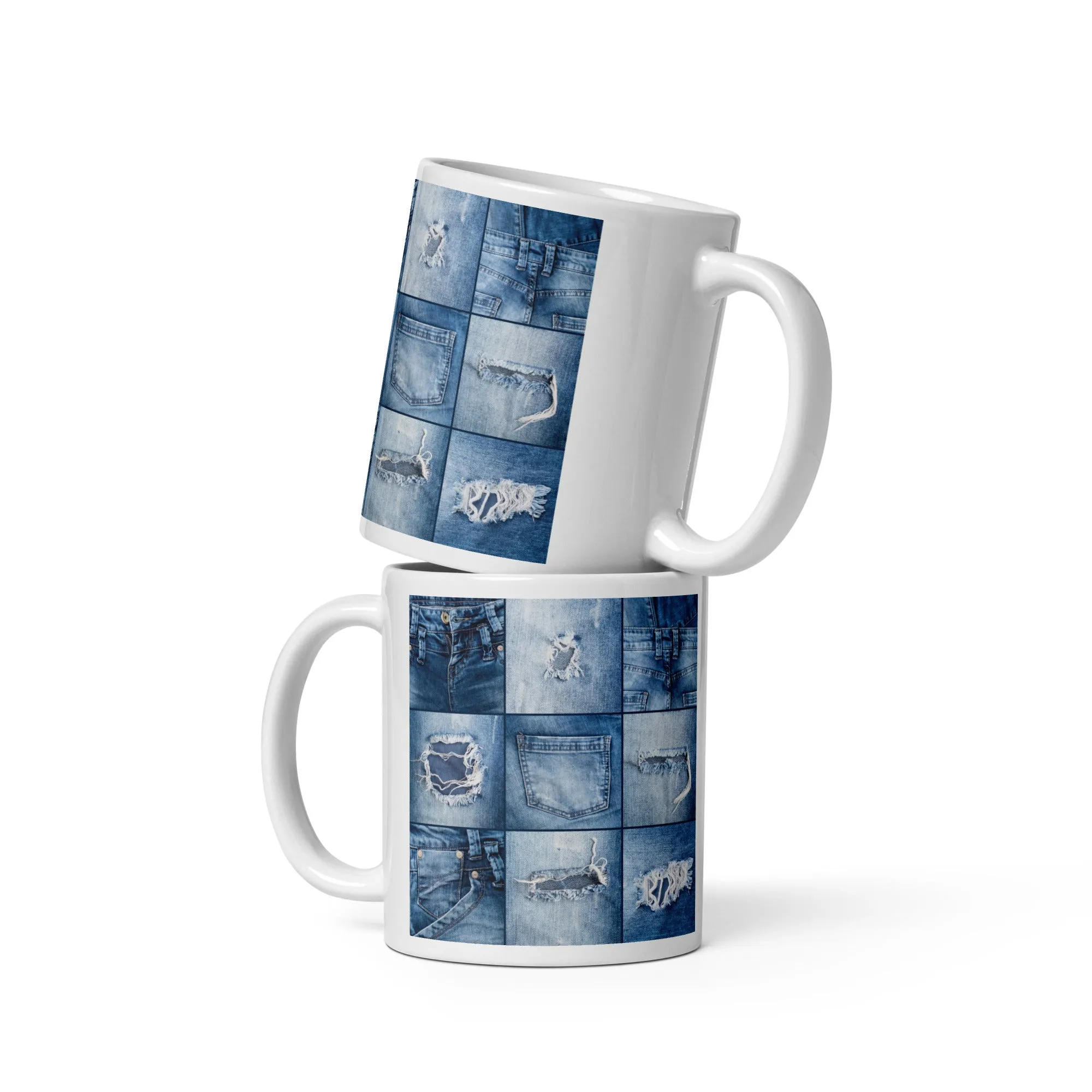 Jean Patchwork White glossy mug