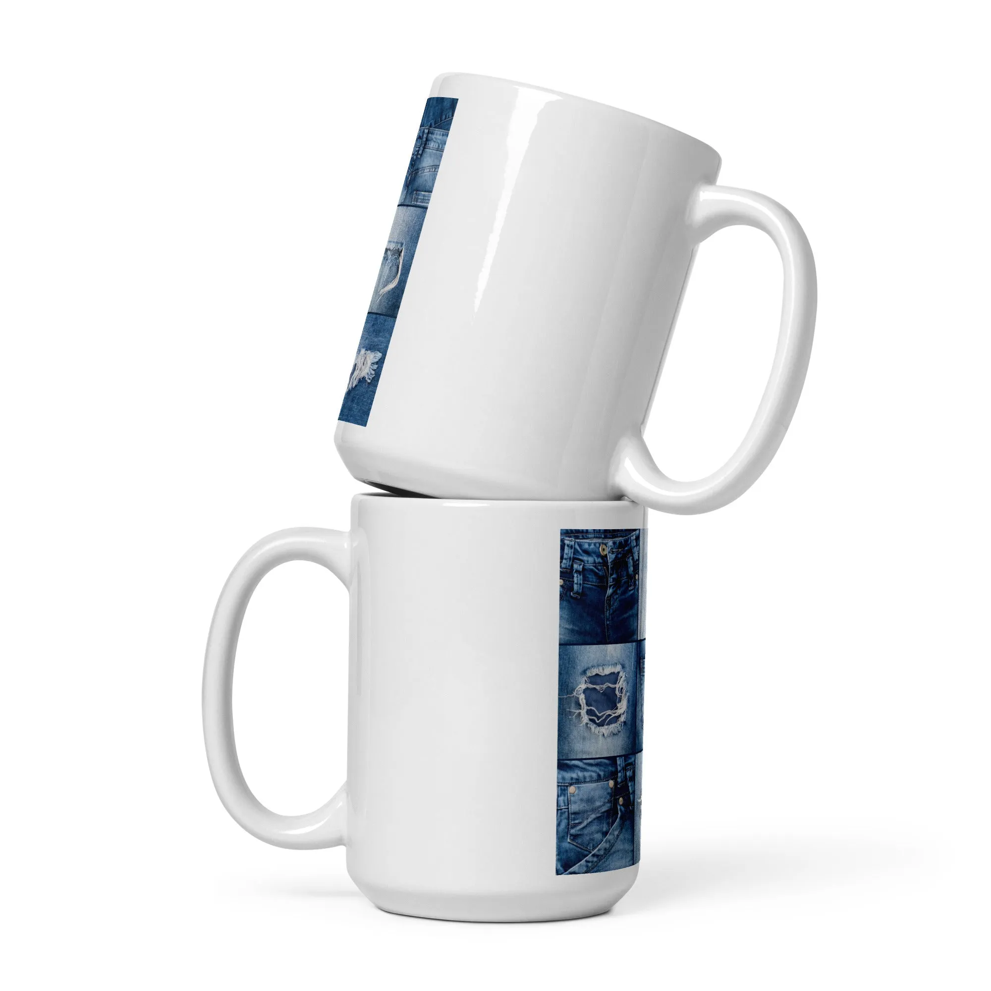 Jean Patchwork White glossy mug