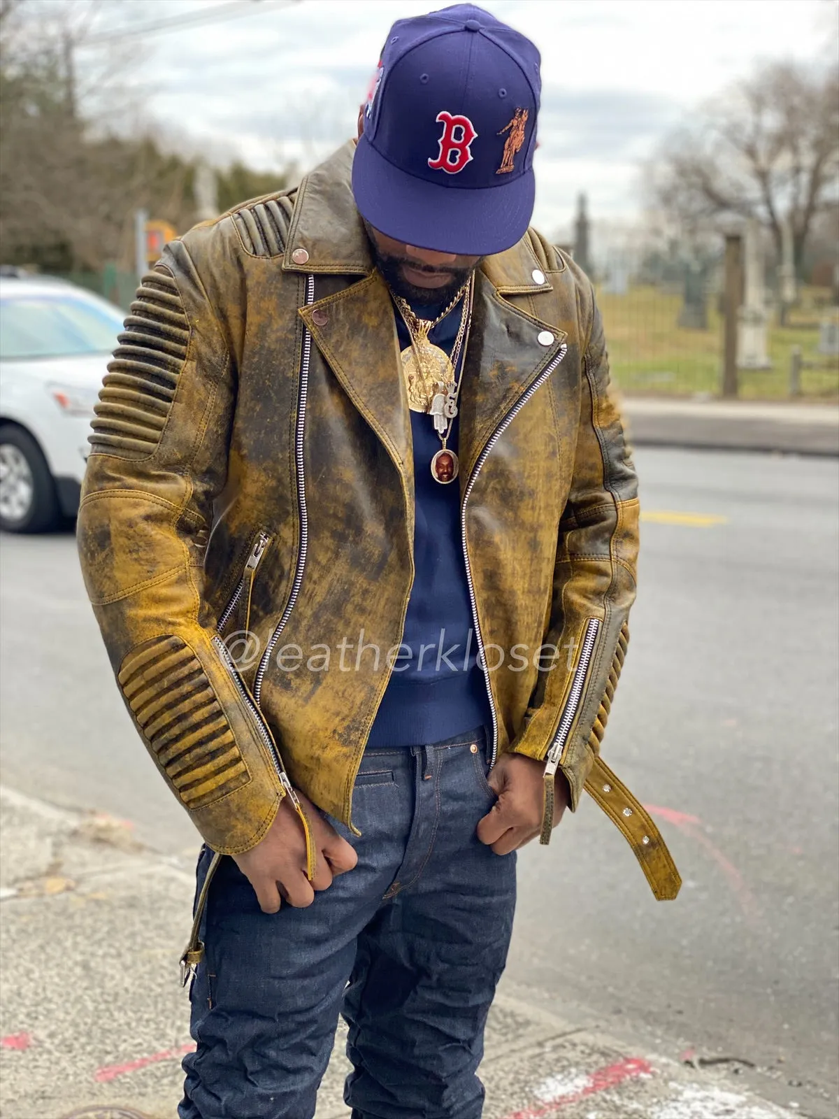 Men's Trey Biker Jacket [Destroyed Yellow]