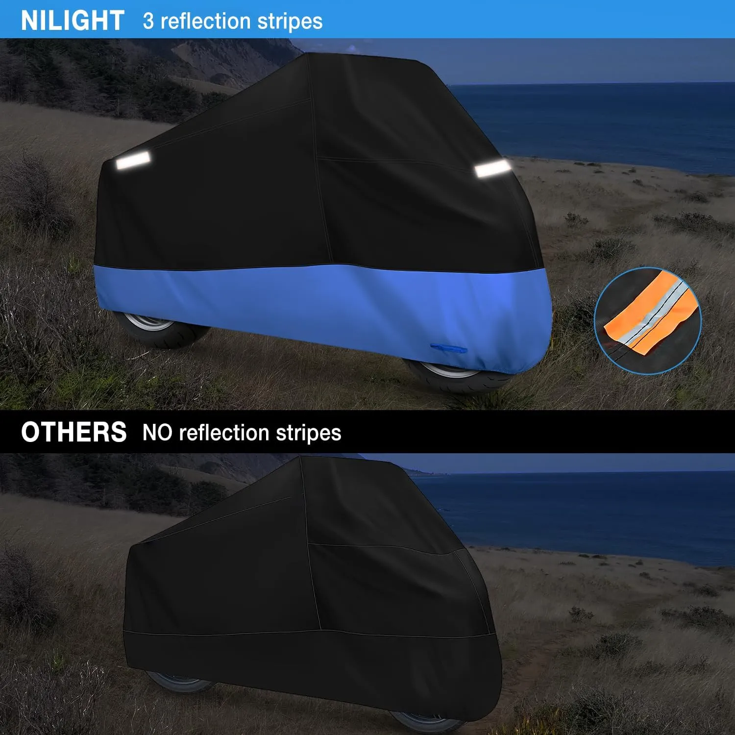 Motorcycle Cover with Lock-Hole Storage Bag & Protective Reflective Strip Fits up to 96 Inch