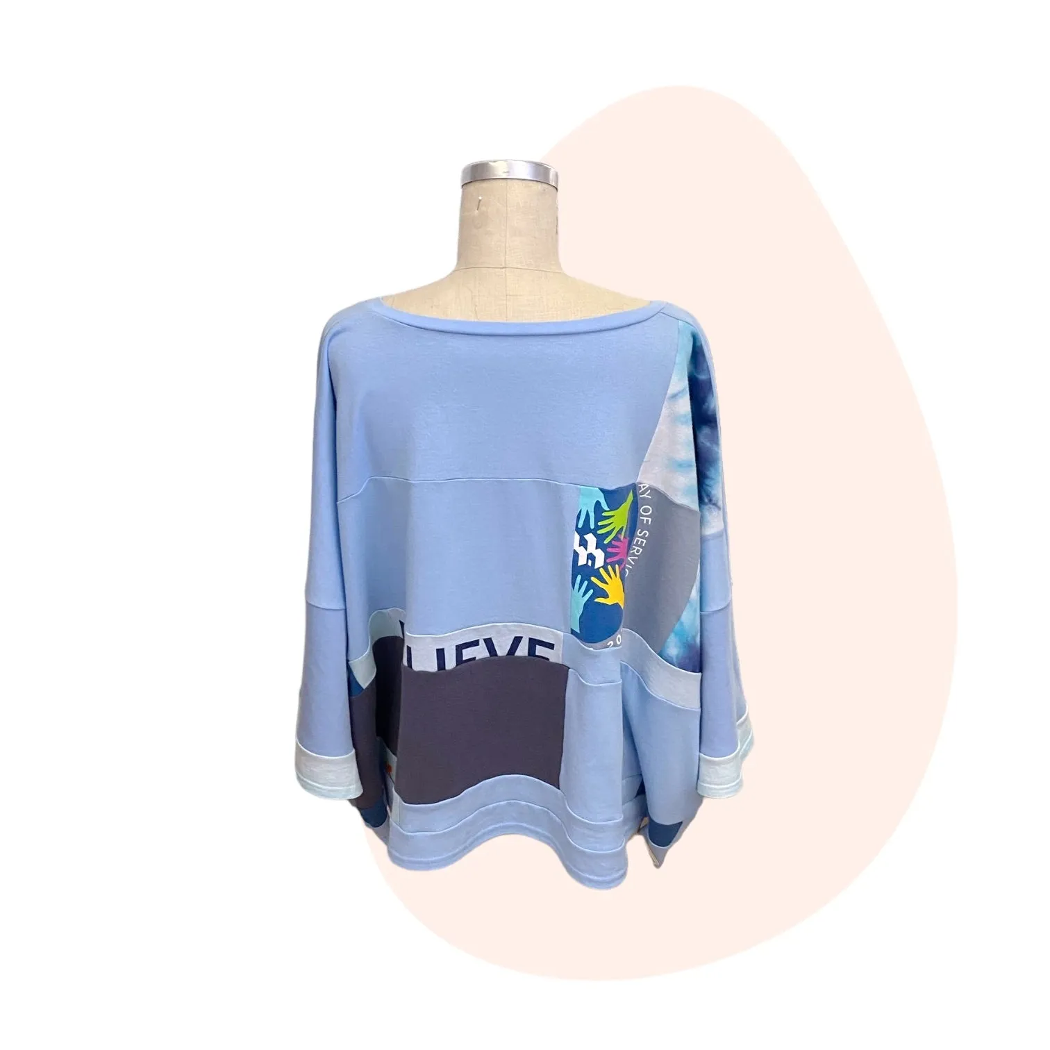Patchwork Shirt #14 - Blue / Cool Tones - Size inclusive