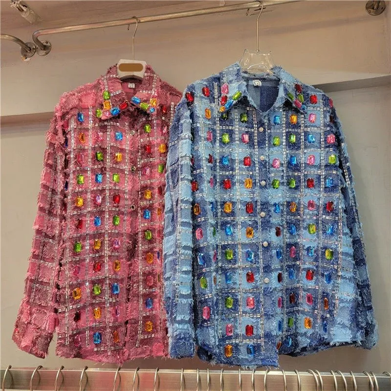 Pre Order:  Gemstones Studded Plaid Shirt