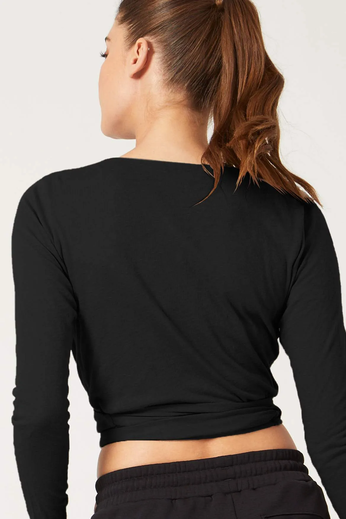 Priscilla Long Sleeve Wrap Top Black