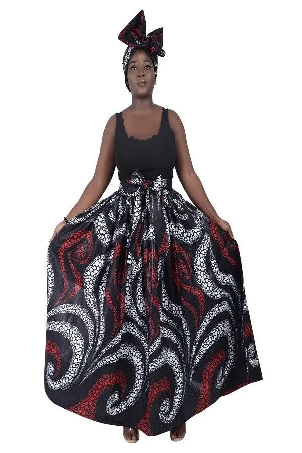 Red, Black & White Swirl Dot Maxi Skirt w/Pockets (One Size)