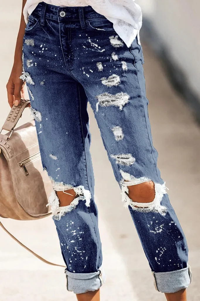 Rolled Leg Distressed Jeans