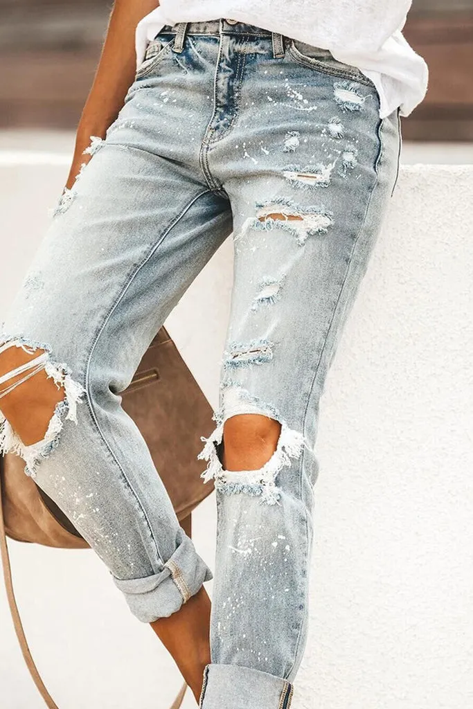 Rolled Leg Distressed Jeans