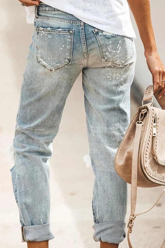 Rolled Leg Distressed Jeans