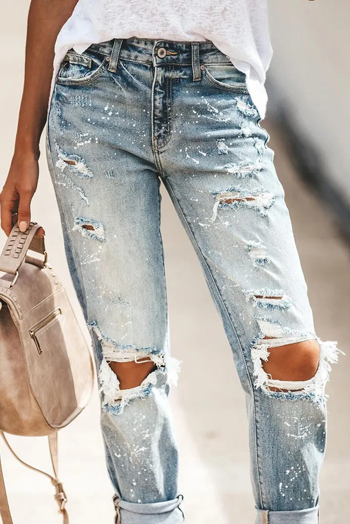 Rolled Leg Distressed Jeans