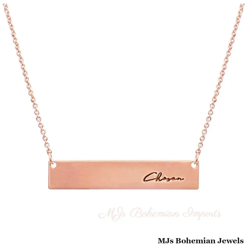 Rose Gold Script Chosen Plate Necklace