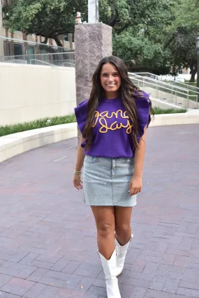 Ruffle Game Day Top - Purple/Yellow