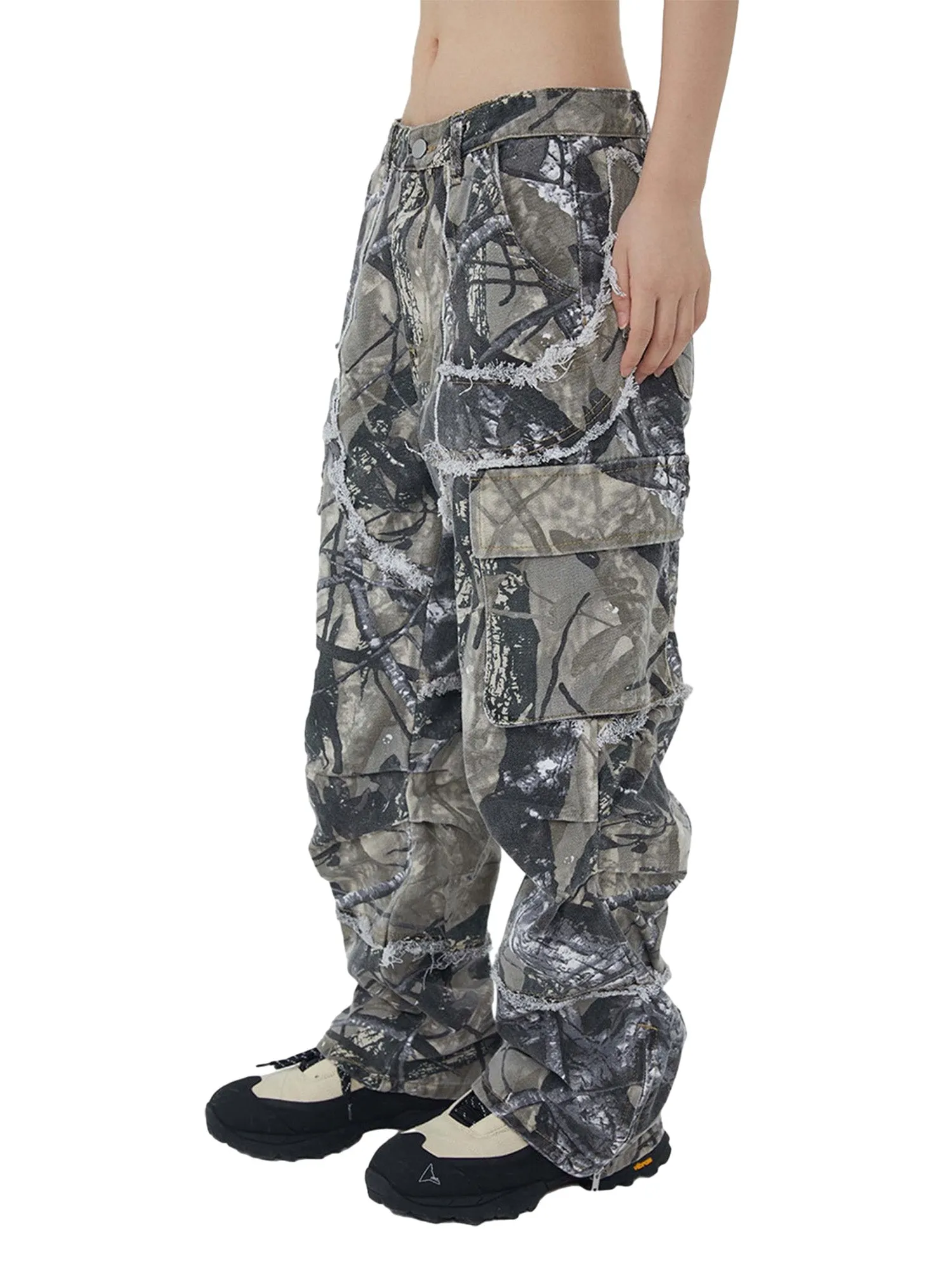 Sneakerhill Camouflage Leaf Straight Leg Pants- 1870