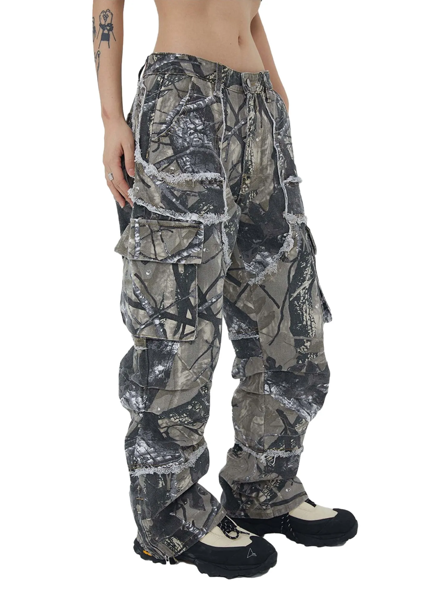 Sneakerhill Camouflage Leaf Straight Leg Pants- 1870