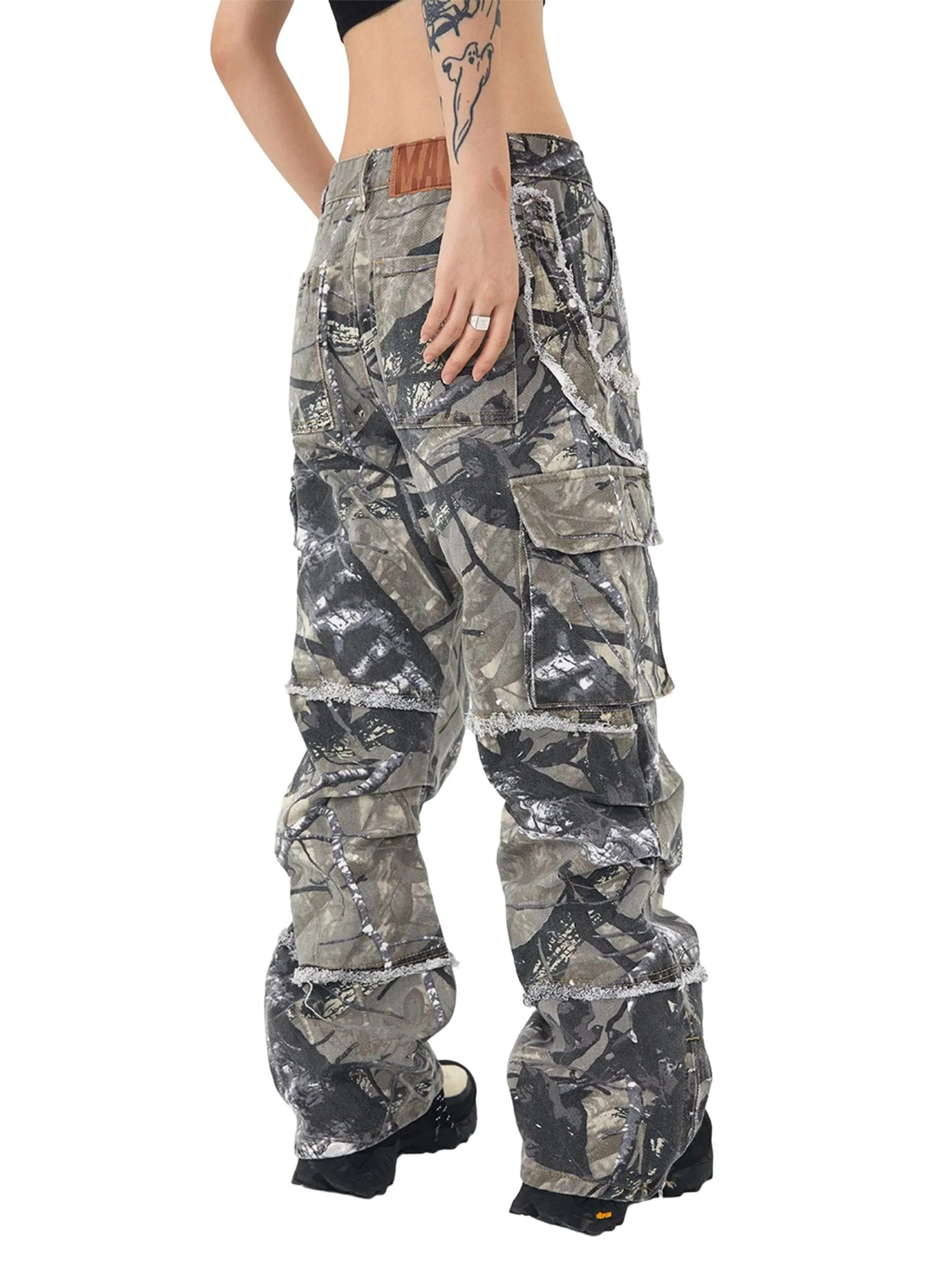 Sneakerhill Camouflage Leaf Straight Leg Pants- 1870