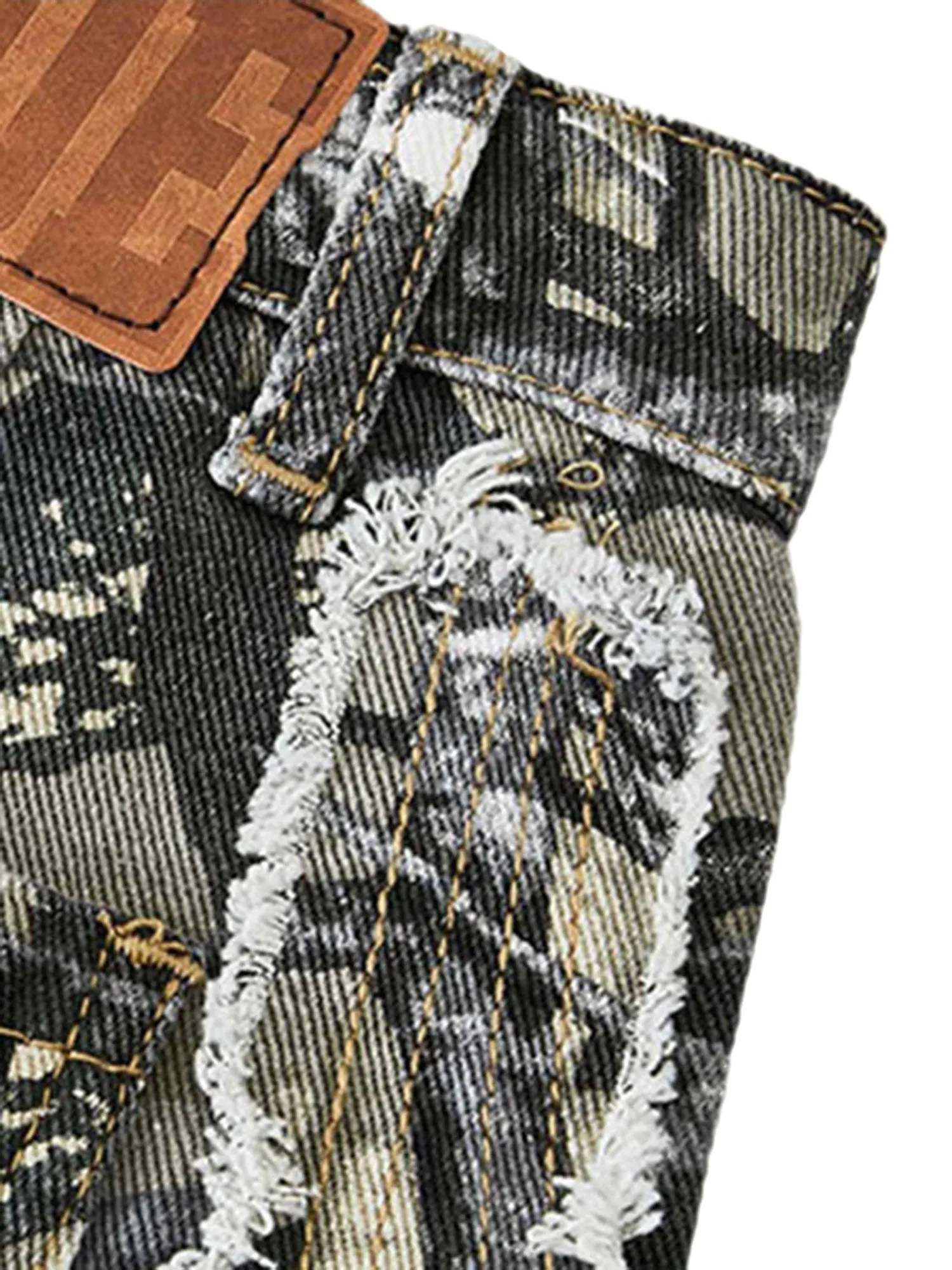 Sneakerhill Camouflage Leaf Straight Leg Pants- 1870