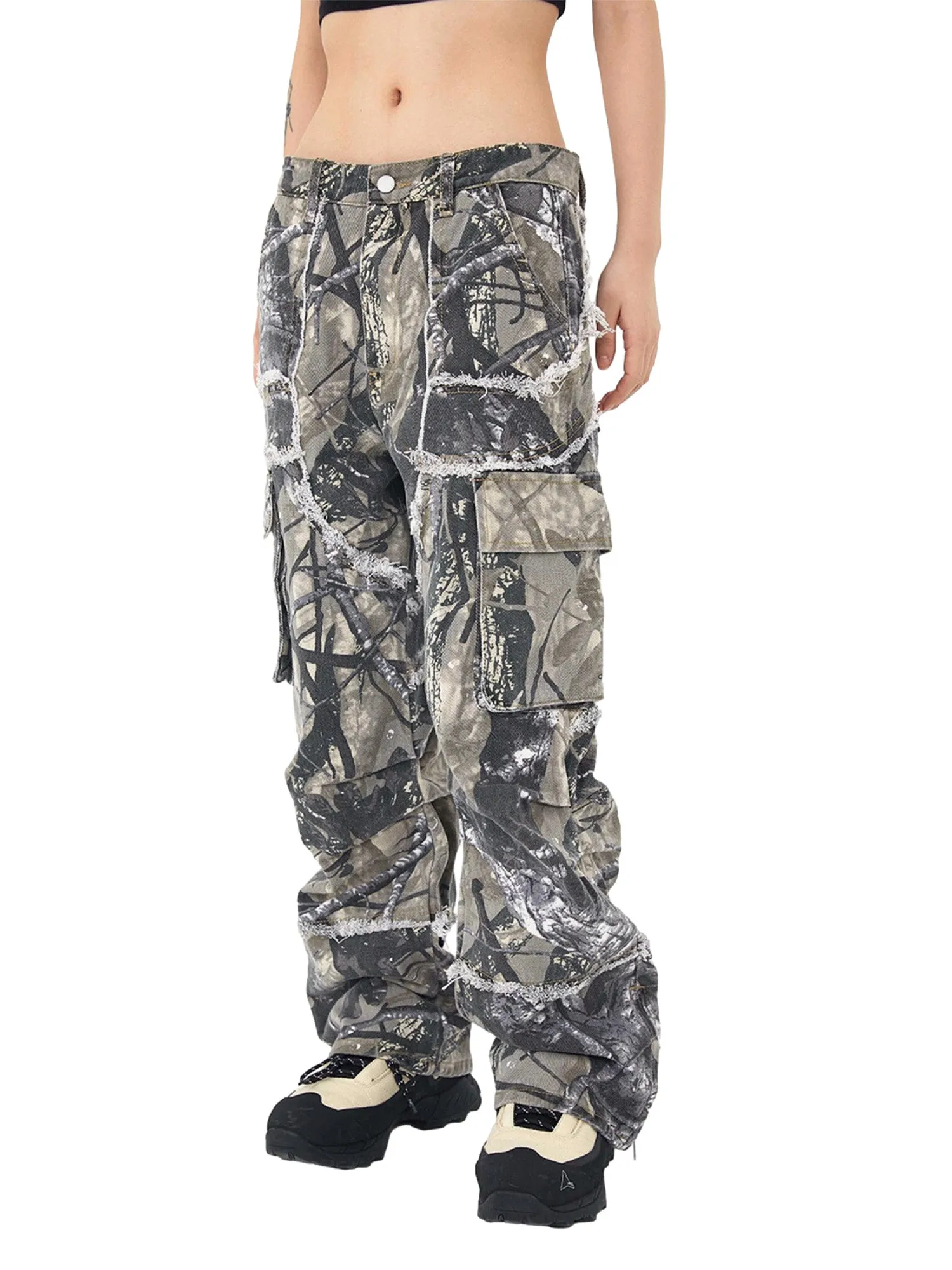 Sneakerhill Camouflage Leaf Straight Leg Pants- 1870