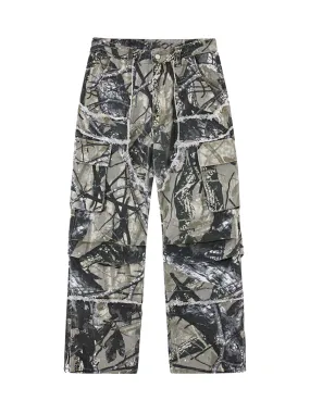 Sneakerhill Camouflage Leaf Straight Leg Pants- 1870