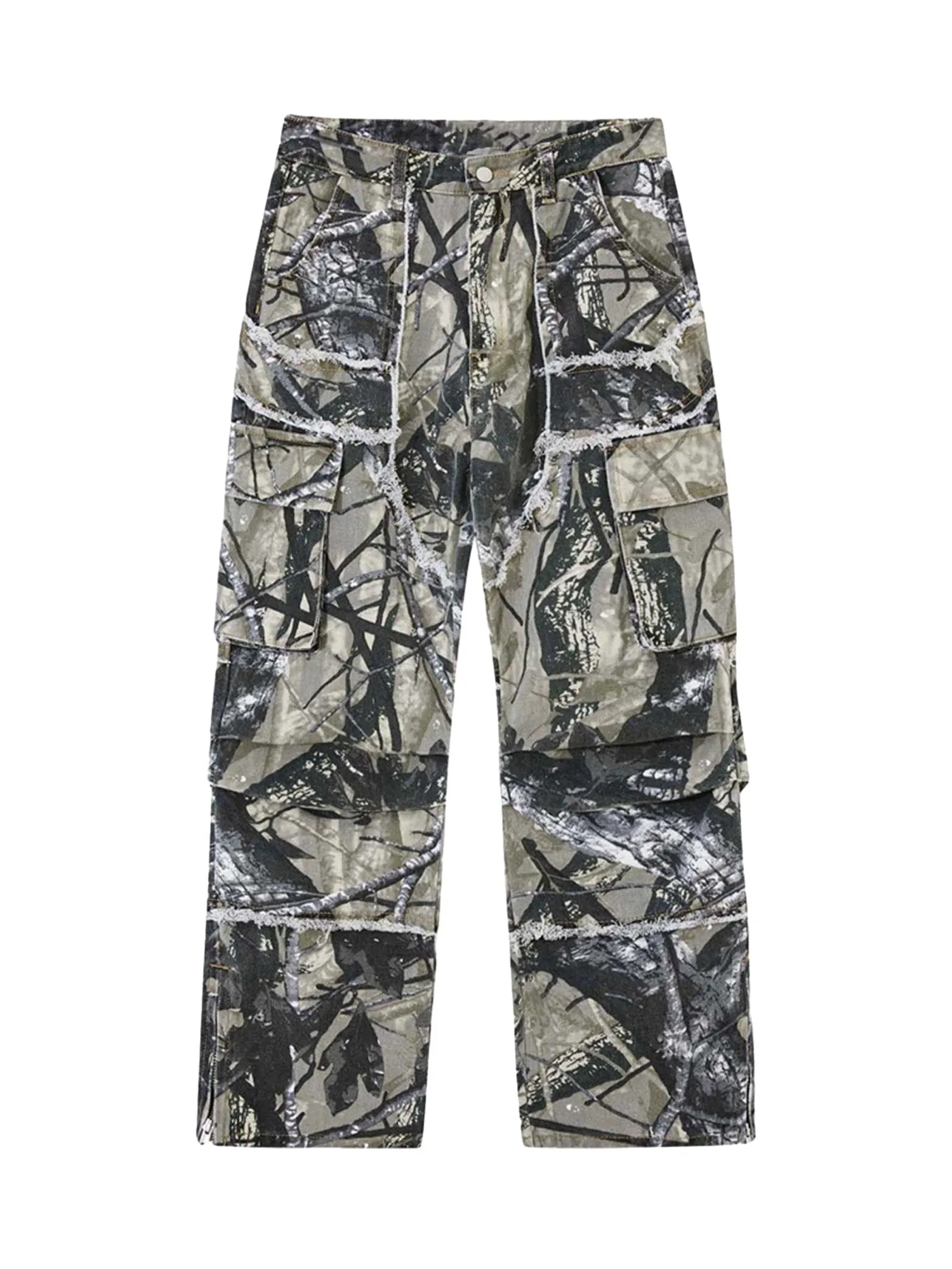 Sneakerhill Camouflage Leaf Straight Leg Pants- 1870