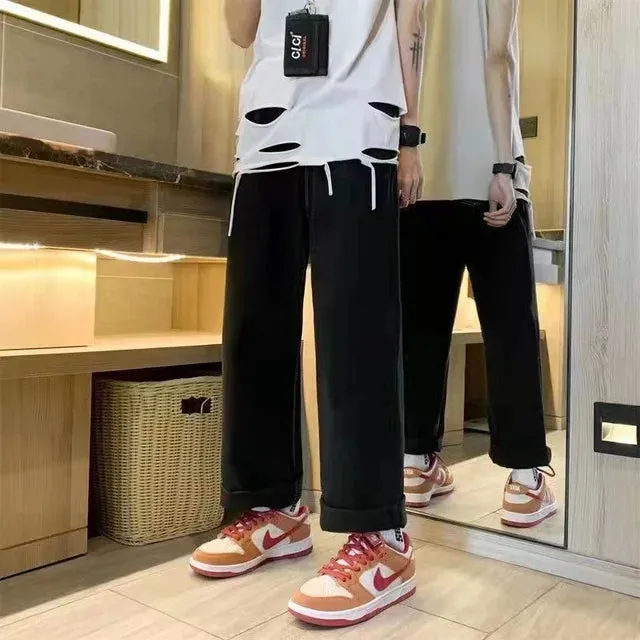 Stitching Ink Splashed Loose Jeans