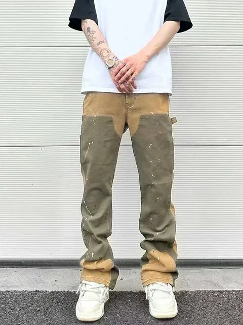 Stitching Ink Splashed Loose Jeans