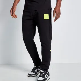 Taped Cut and Sew Perforated Logo Joggers - Black / Limeade